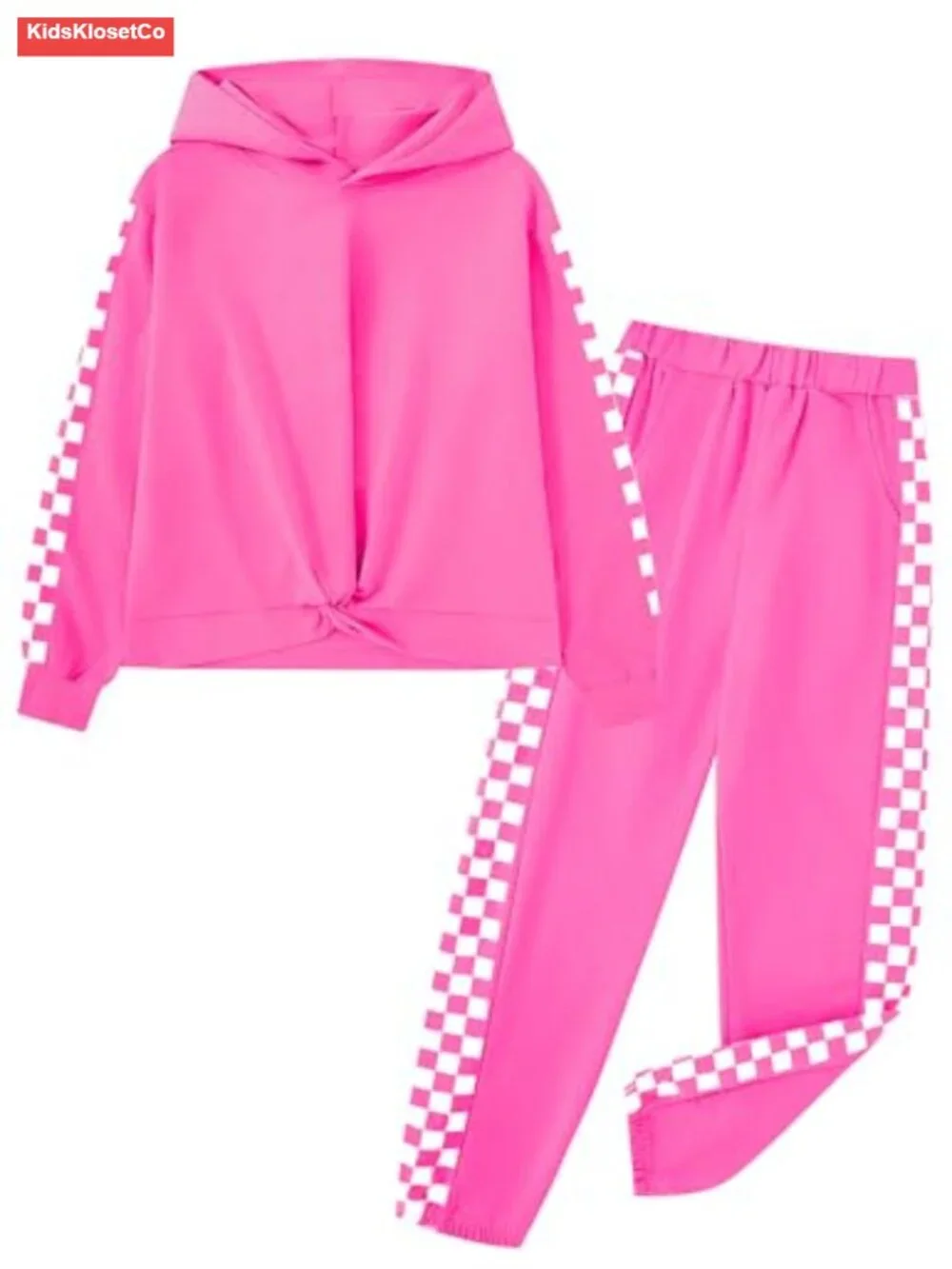 Girls 2 Piece Tracksuit Set Checkerboard Hoodie & Jogger Lounge Outfit 6-16Y